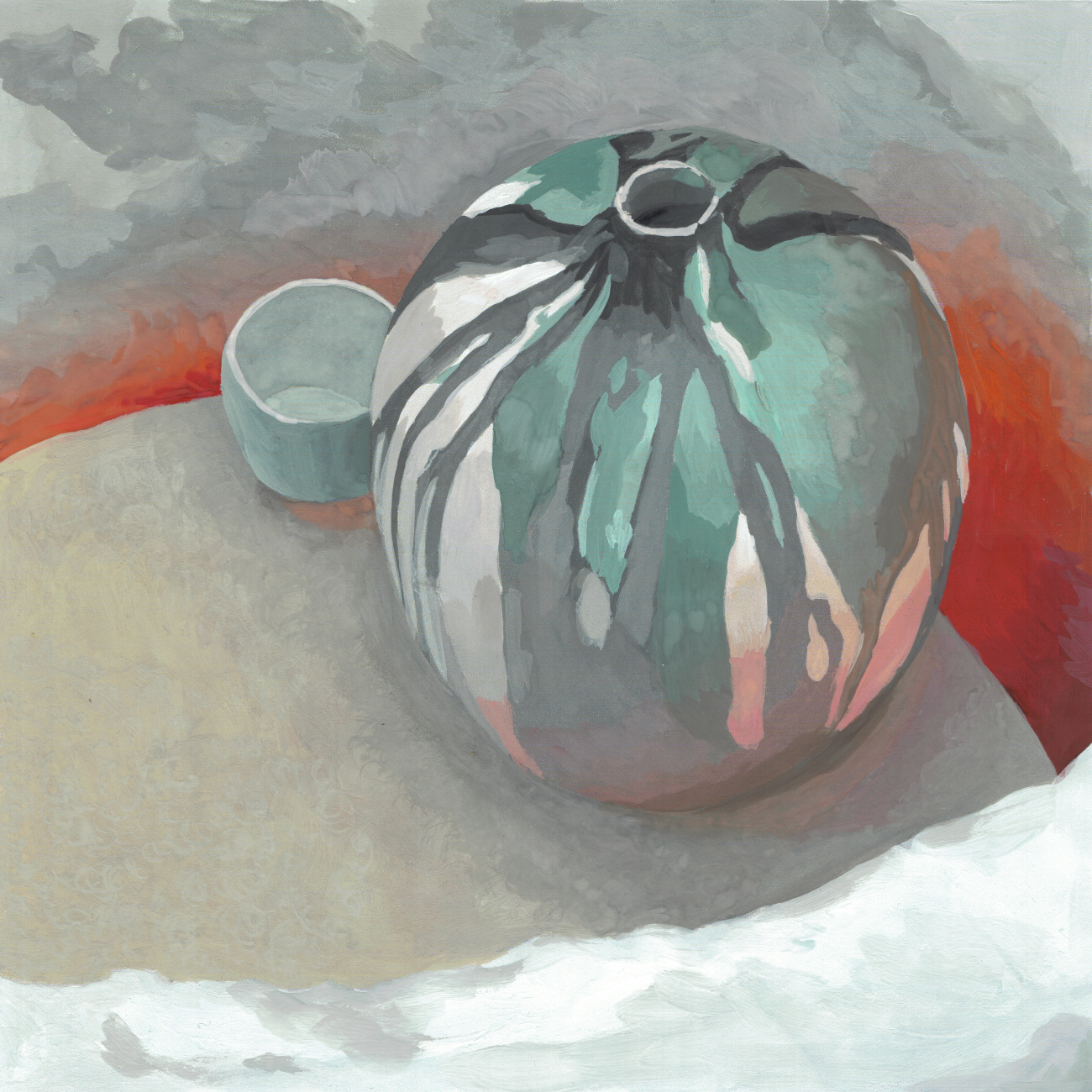 Infrastudio, Gilles Sage, gouache représentant un vase en train de cuire dans un four ouvert et chaud